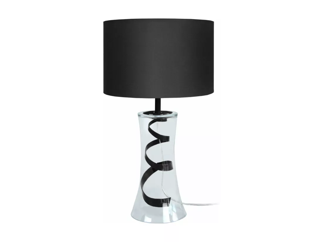 Lampe de chevet évasé verre noir,transparent 30 cm.