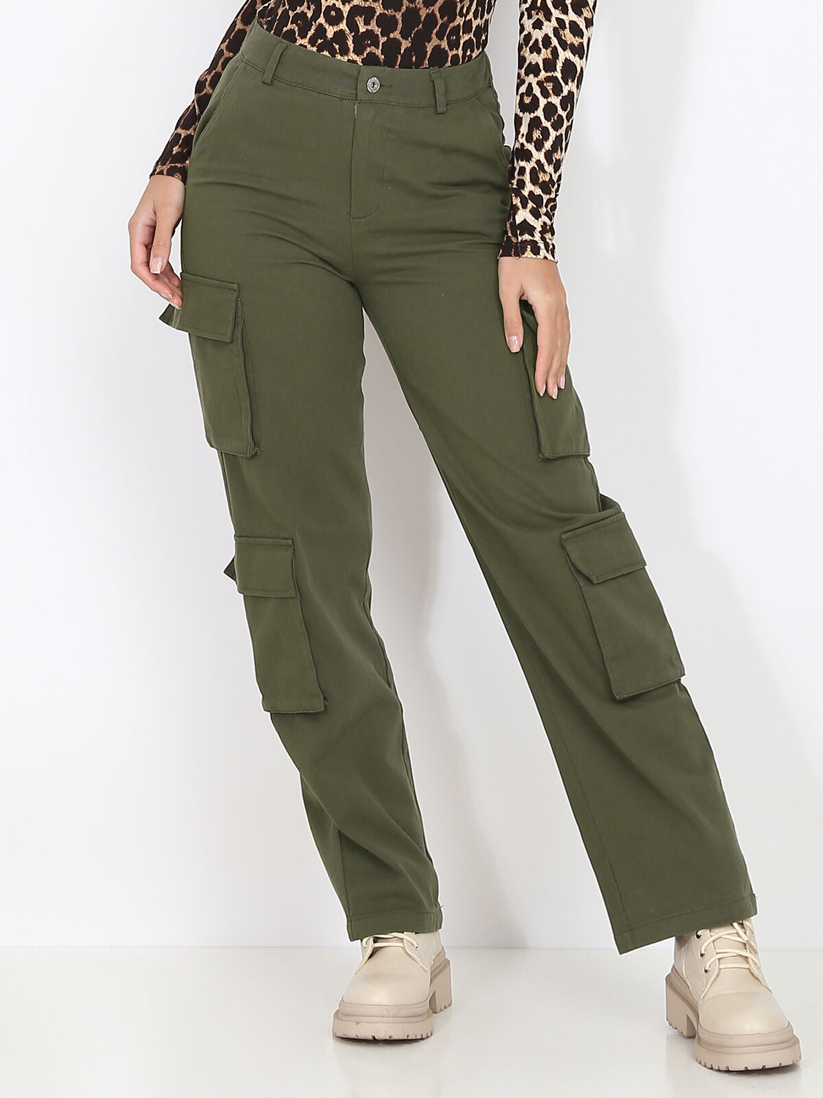 Pantalon cargo taille haute- Kaki