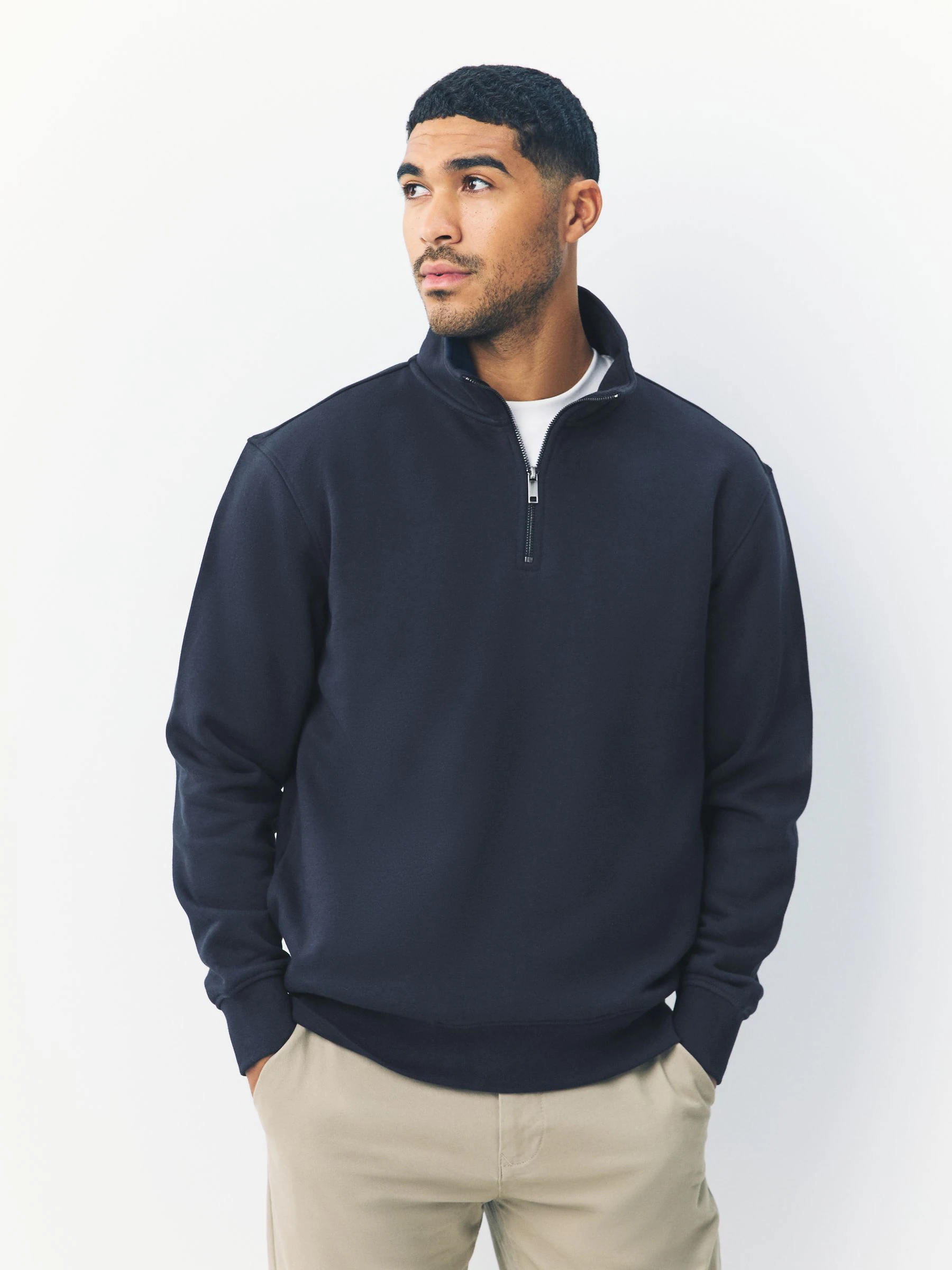 Donkerblauw - Kwartrits - Sweatshirt van jersey met hoog katoengehalte