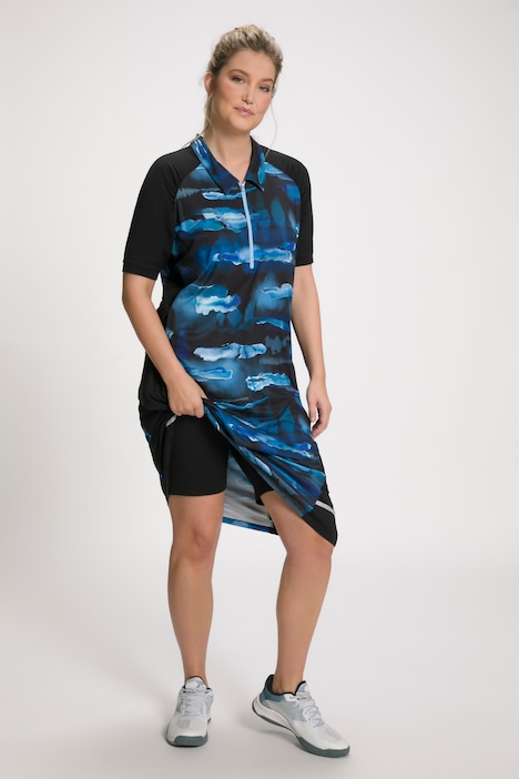 Kleid, Aquarell, Innenshorts, V-Ausschnitt, Halbarm