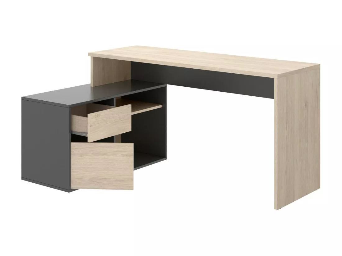 Bureau Gardena, Bureau multi-positions pour le bureau ou la chambre, Table d'étude d'angle polyvalente, 139x92h75 cm, Chêne et Anthracite