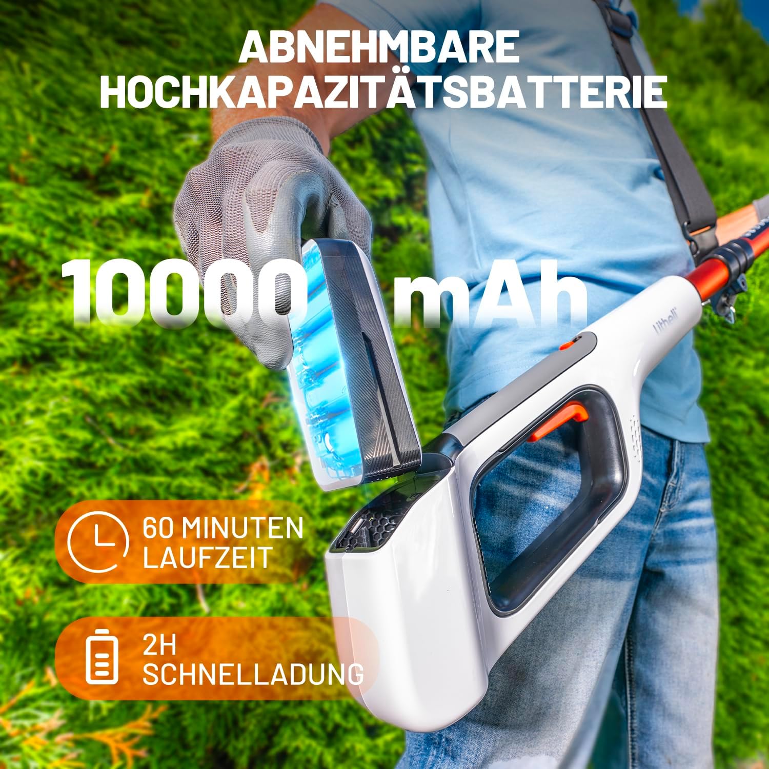 Litheli Hochentaster Akku U20-PS, Astsäge Teleskop Akku zum Schneiden und Beschneiden von Ästen (2,0Ah, 8 m/s Kettengeschwindigkeit, 20 cm Schwertlänge, 140 ml autom. Kettenschmierung, inkl. Zubehör)