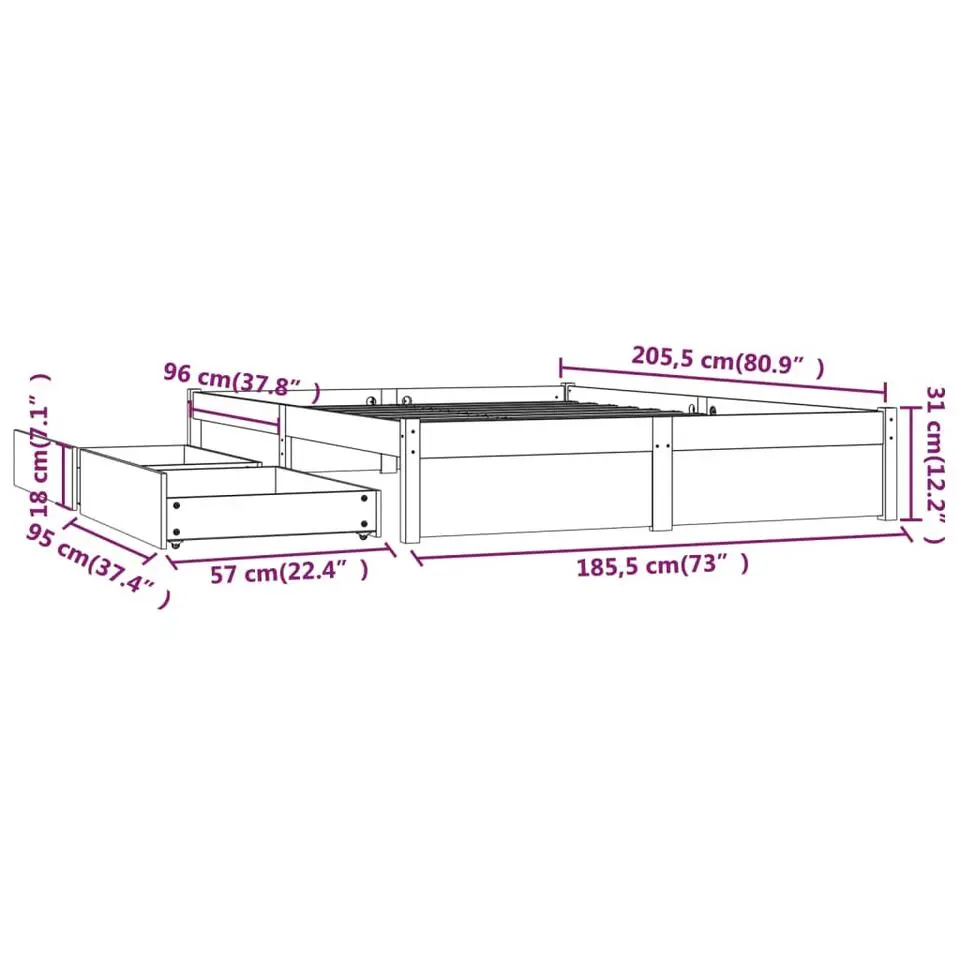 vidaXL - Bed frame met lades - Naturel - Massief grenenhout - 180x200 cm
