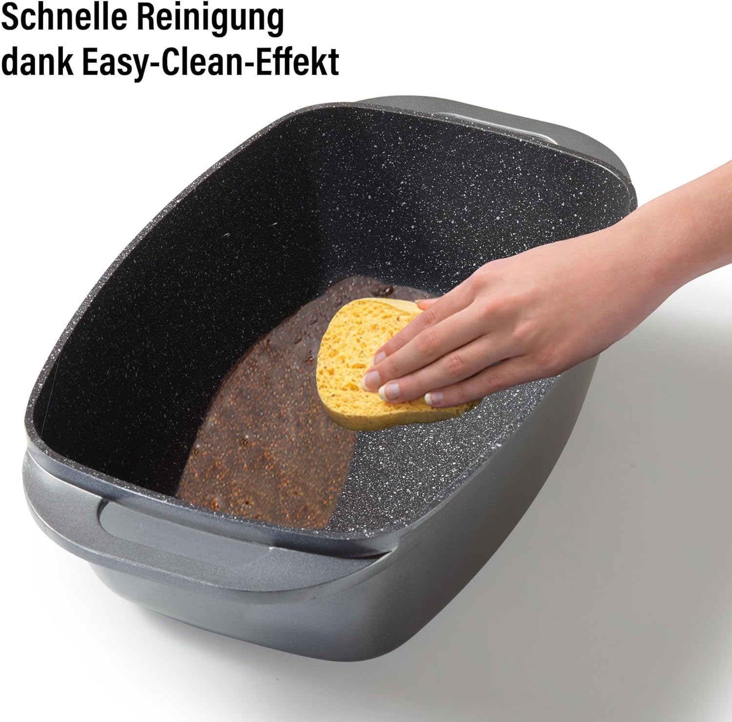 STONELINE Aluguss Bräter mit Deckel 43x26 cm, 8,4 L Bräter Induktion Backofengeeignet Für alle Herdarten, Deckel als Auflaufform verwendbar, Topf Antihaft Beschichtet mit echten Steinpartikeln, Grau