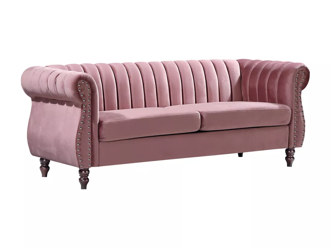 Canapé chesterfield 3 places en velours vieux rose TRUMBO