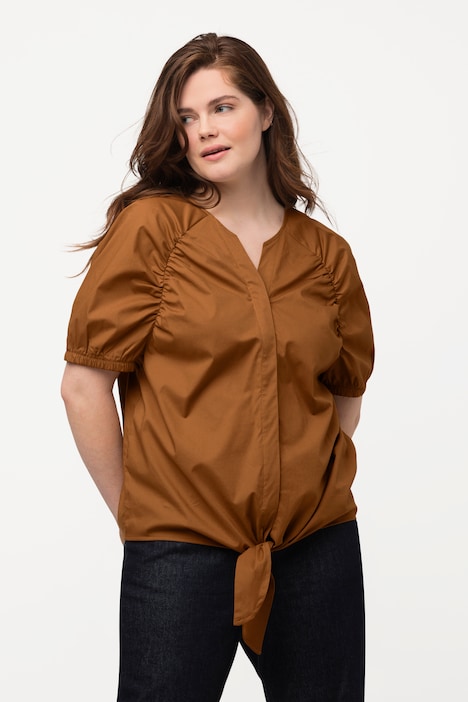 Bluse, Saumband, Tunika-Ausschnitt, Halbarm, Biobaumwolle