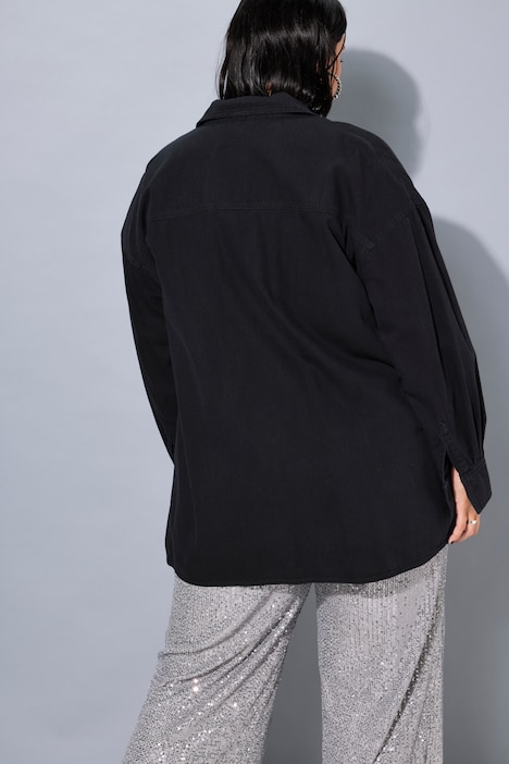 Jeanshemd, oversized, Knopfleisten-Stickerei