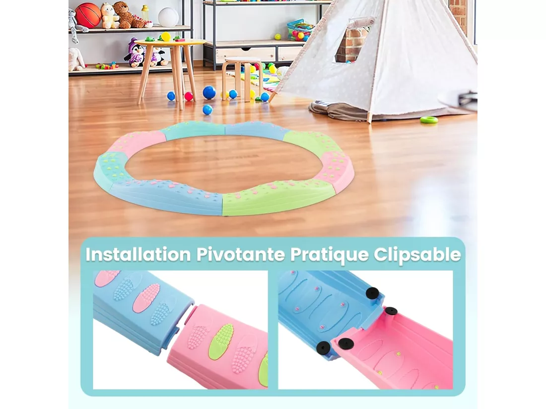 20 Pièces Poutre d'Équilibre Empilable Enfants avec Patin Antidérapant, Tremplins d'Équilibre avec Connexion Ferme Amovible, Charge 80kg pour 4 Enfants de 3 Ans+ (Vert Macaron)