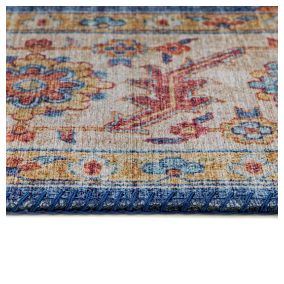 Tapis doux à motif oriental - leïla - marron et bleu - 200 x 290 cm