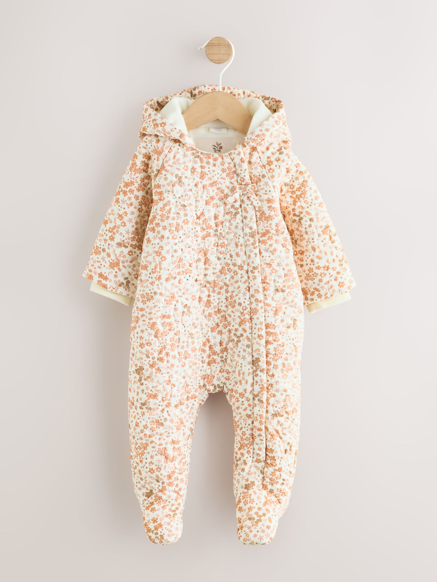 Ecru bloemenprint - Baby kinderwagenpak met kreukeltextuur en capuchon (0mnd -2jr)