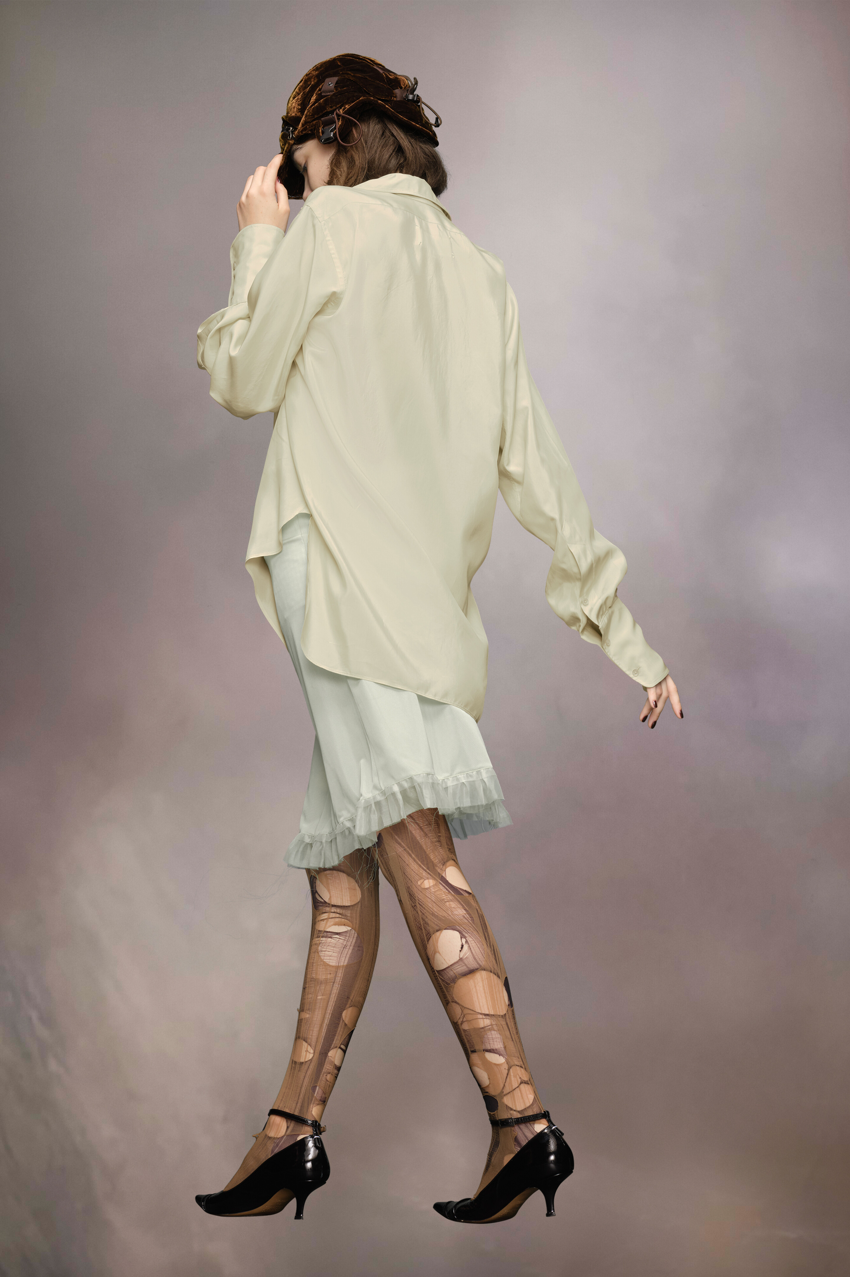 Chemise à ourlet plongeant Aloe et beige