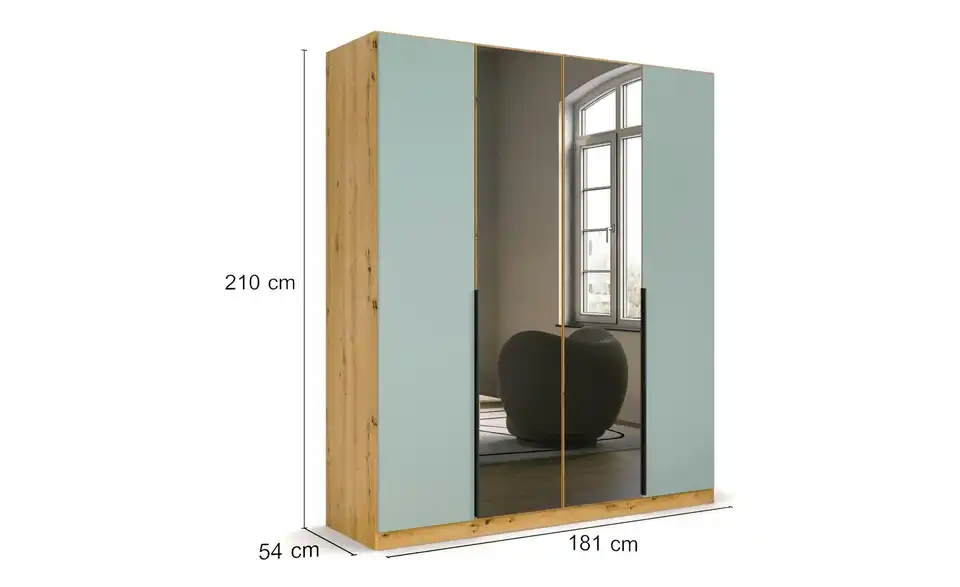 Drehtürenschrank Eiche Artisan (Nachbildung), Salbeigrün 181 cm 4 Stück