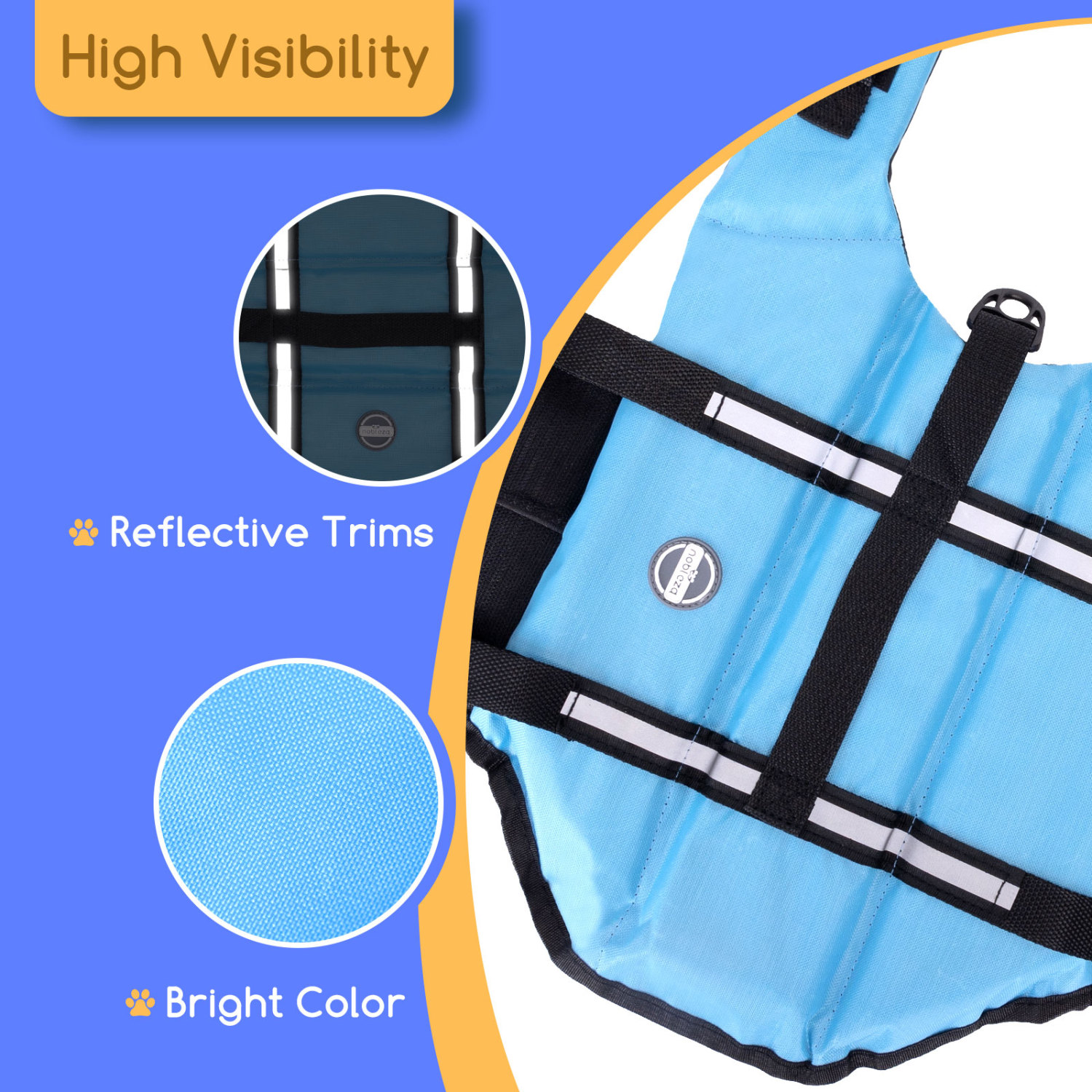 Nobleza - Colete salva-vidas para cães, boia para cães com faixas refletoras, colete de natação para cães de alta flutuabilidade com alça de resgate durável para natação, surfe e passeios de barco, azul (G)