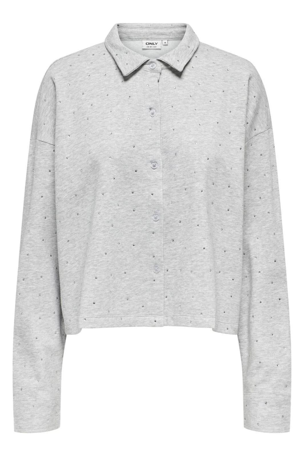 Only Onlzenna L/S Stone Polo Shirt Swt 15345894 4728636 light grey melange silver rhinestones