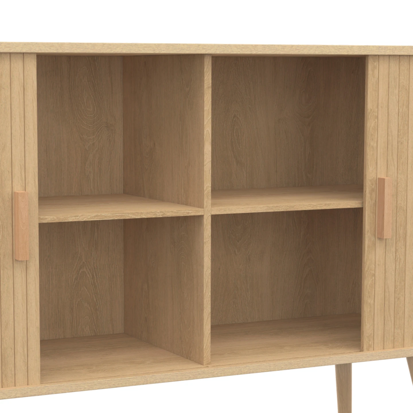 Buffet 140 cm ROMIE 2 portes coulissantes lattes tasseau bois coloris chêne