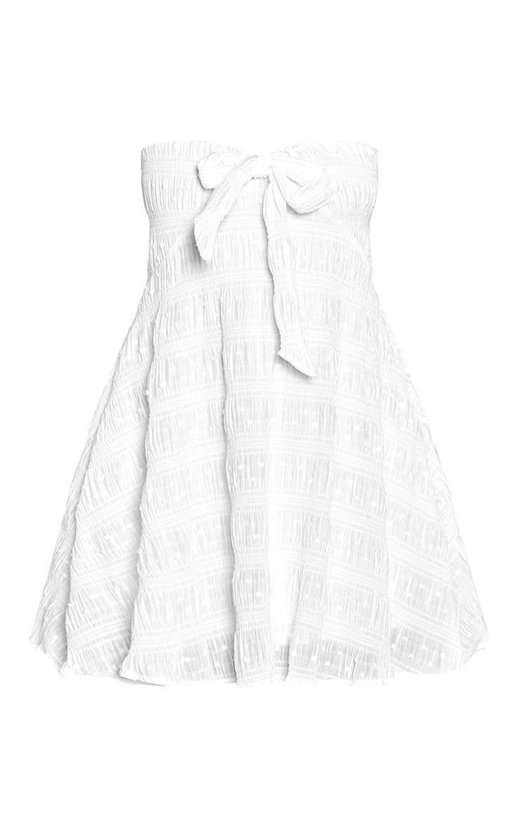 Blanc Robe Courte Évasée Sans Manches À Bandeau Texturé