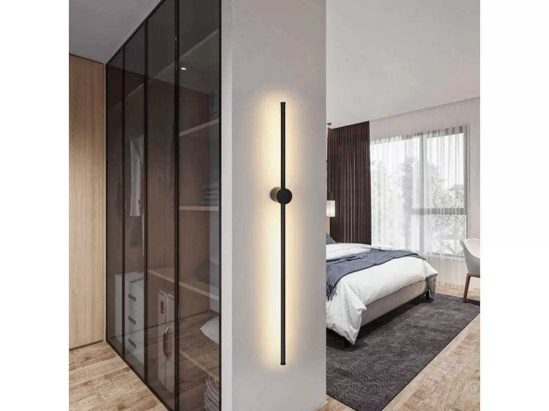 NETTLIFE LED Applique murale intérieure - 100CM noir 8W lampe de salon pivotante minimaliste lampe de nuit blanc chaud 3000K