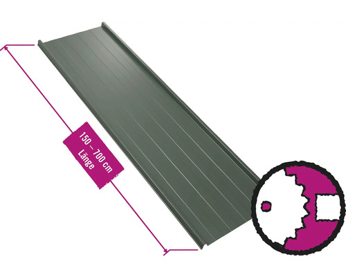 PRECIT Trapezium Dakplaat W33LR Naaldgroen RAL 6020 Vaste Breedte 548 mm x Dikte 0,5 mm (Verkocht per meter van 150 tot max. 700 cm)