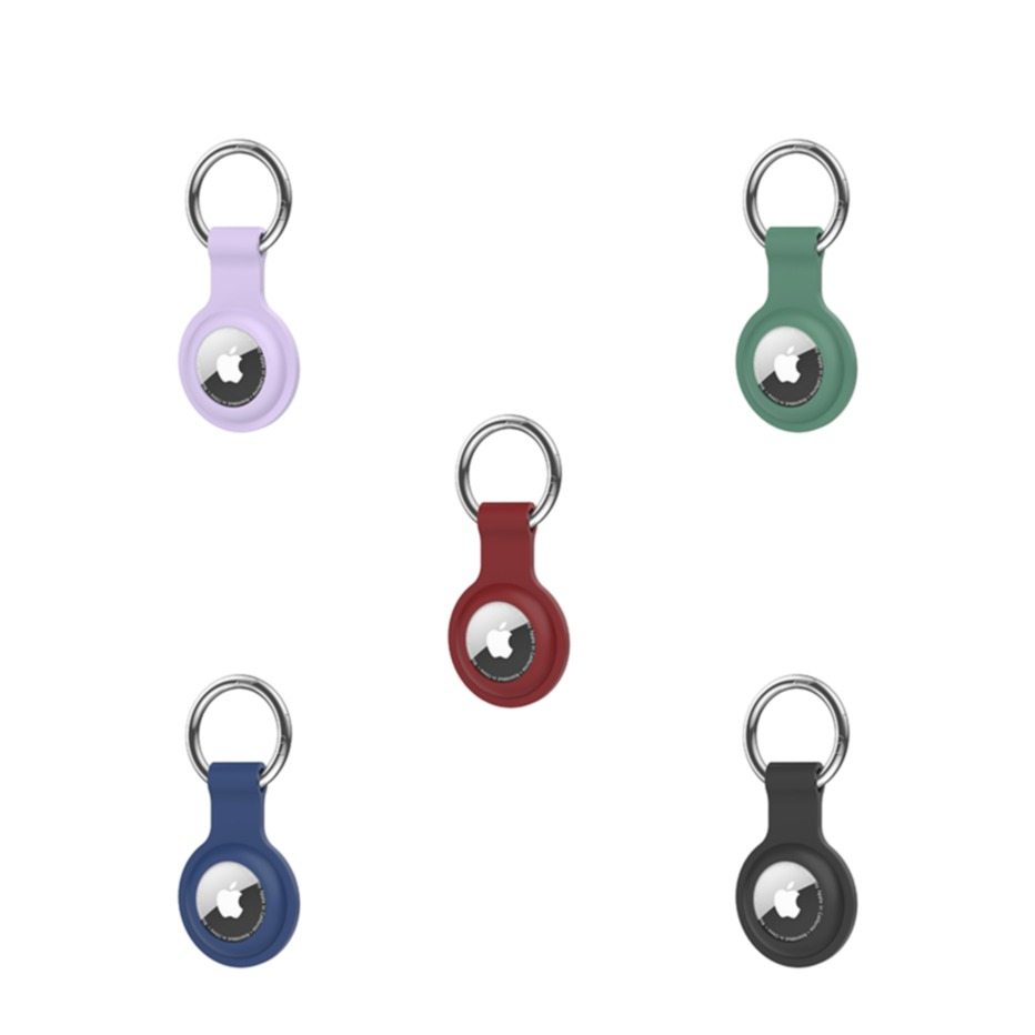 (5er Set) Apple AirTag Anhänger Silikon Case Hülle Schlüsselanhänger mit Schlüsselring - Blau / Lila / Grün / Rot / Schwarz