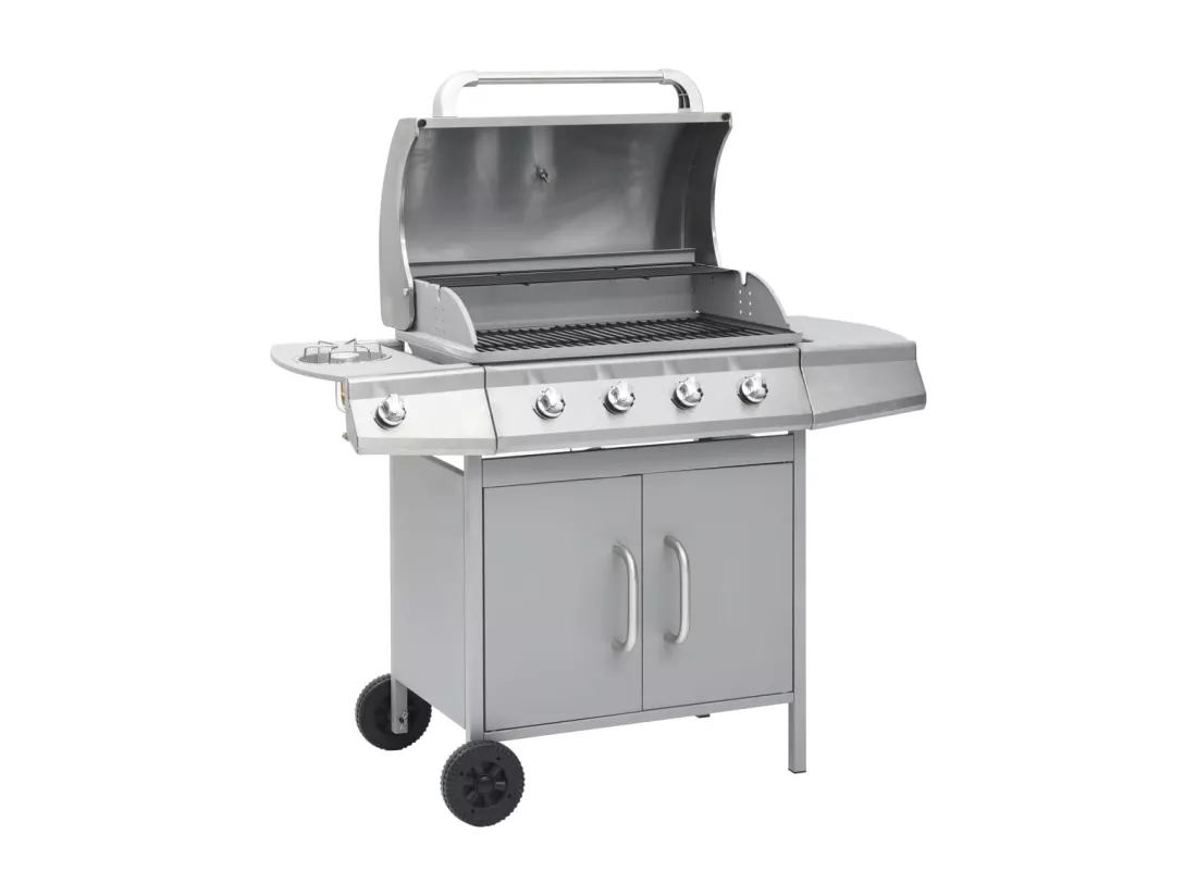 Barbecue à gaz 4+1 zones de cuisson Argenté Inox