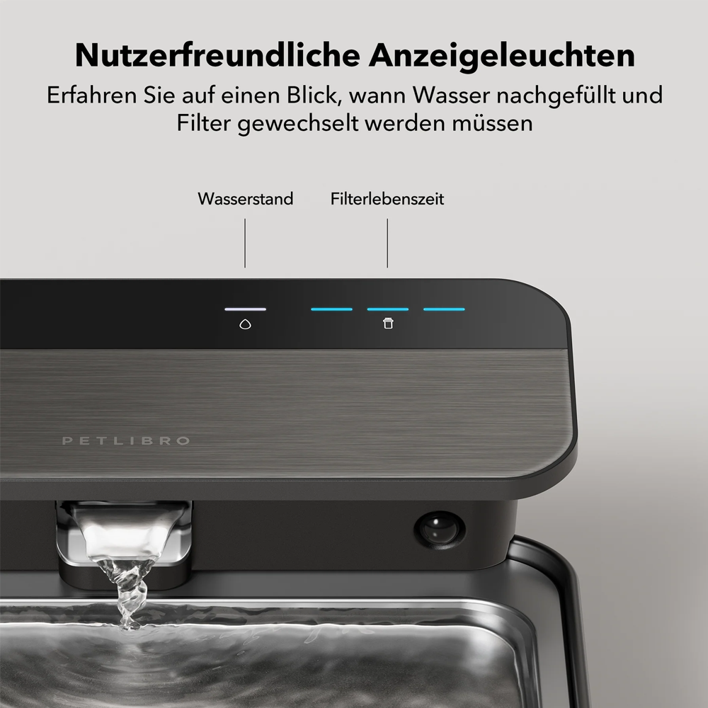 (2.5L) Glacier Edelstahl Katzen Trinkbrunnen Hunde Wasserspender Ultrafiltration Haustier Brunnen (PLWF007) - Silber