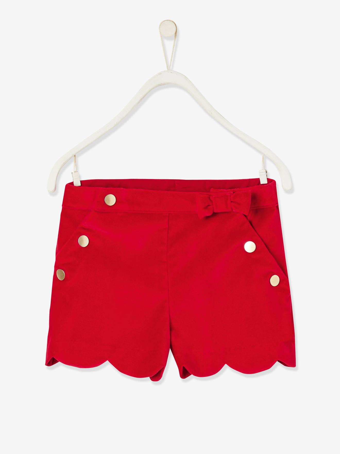 Calções de veludo com acabamento sofisticado, para meninas, cor vermelho escuro liso.