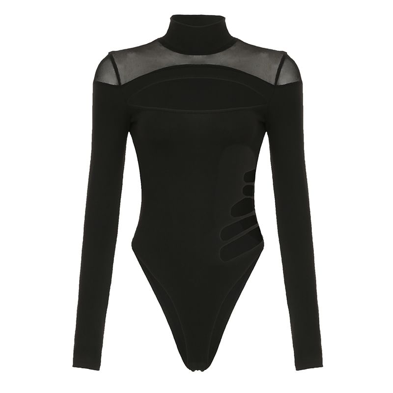 Genrovia - Bodytop met lange mouwen en nephals en uitsparing van mesh