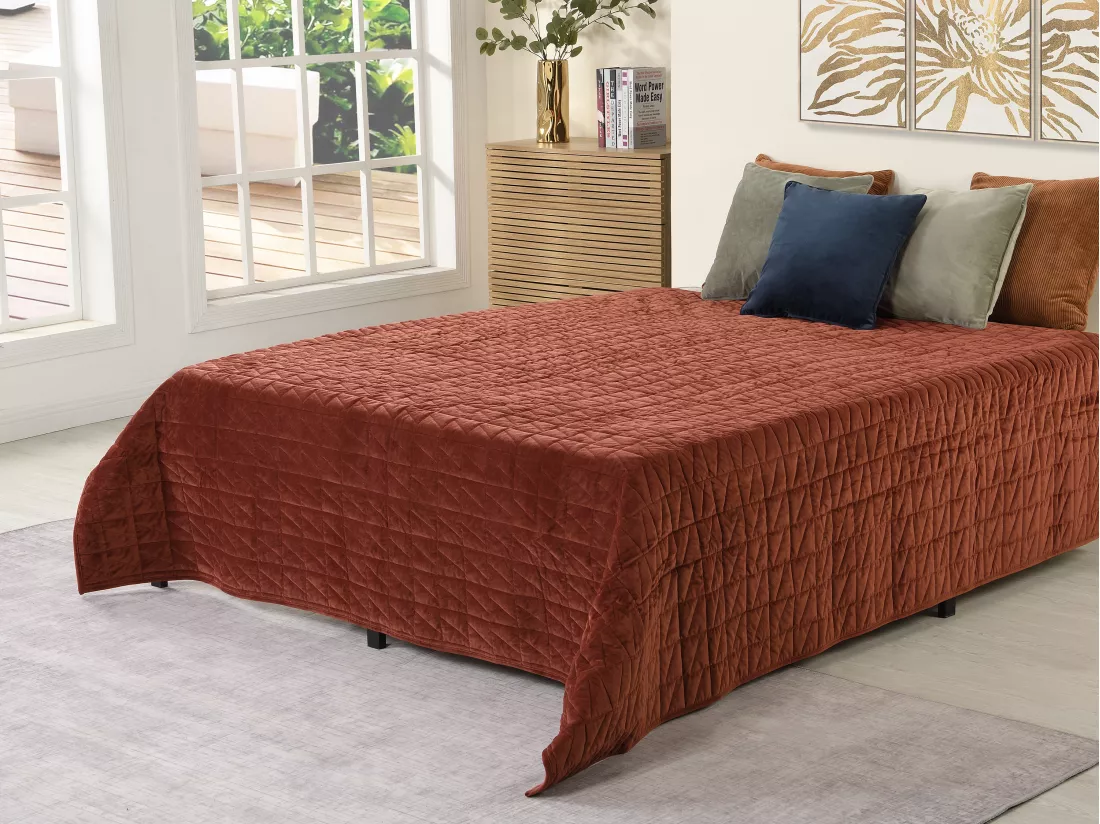 Couvre lit en velours matelassé - 225 x 220 cm - Terracotta - IDELLA