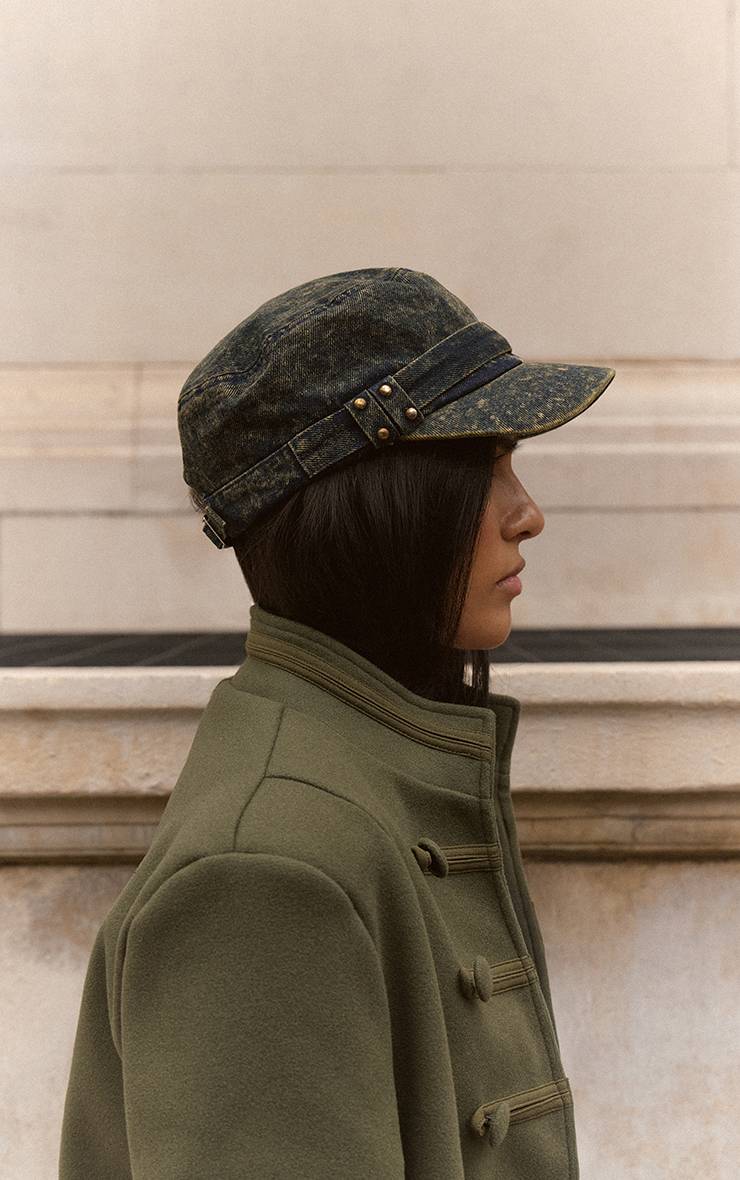 Bleu Casquette Militaire En Denim Délavé