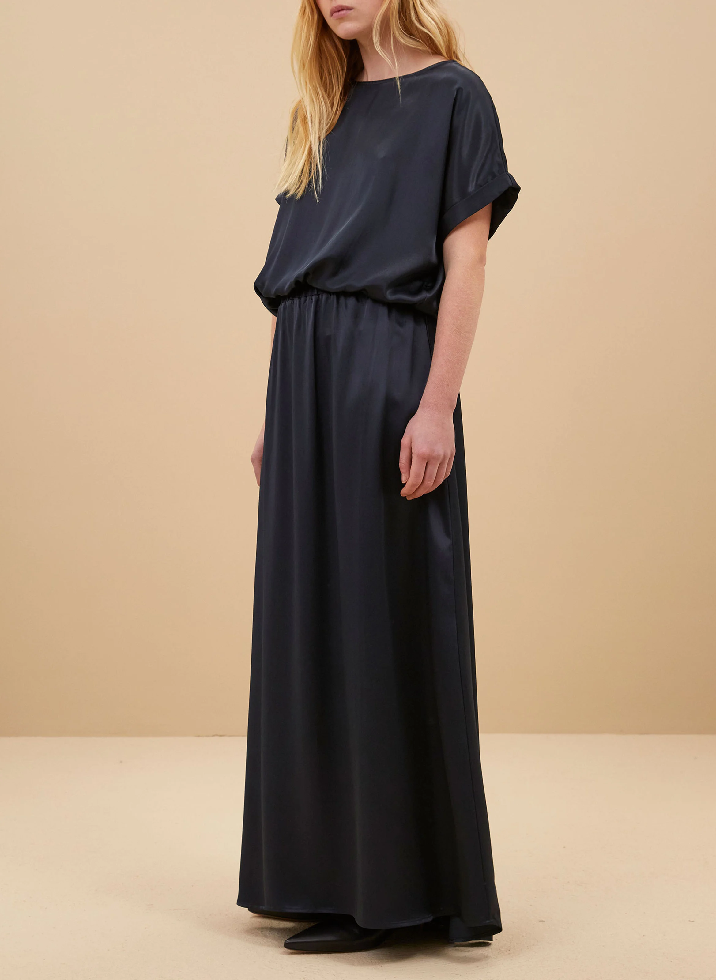 LUMA - Top col rond satiné | Bleu