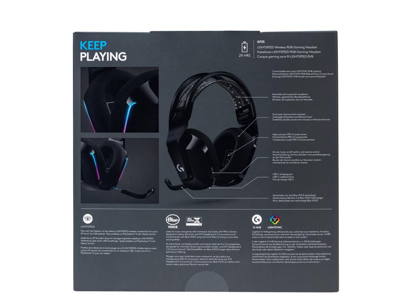 Logitech Headset G733 Lightspeed Schwarz Wireless-Gaming-Headset mit DTS 7.1 Surround-Sound und RGB Beleuchtung
