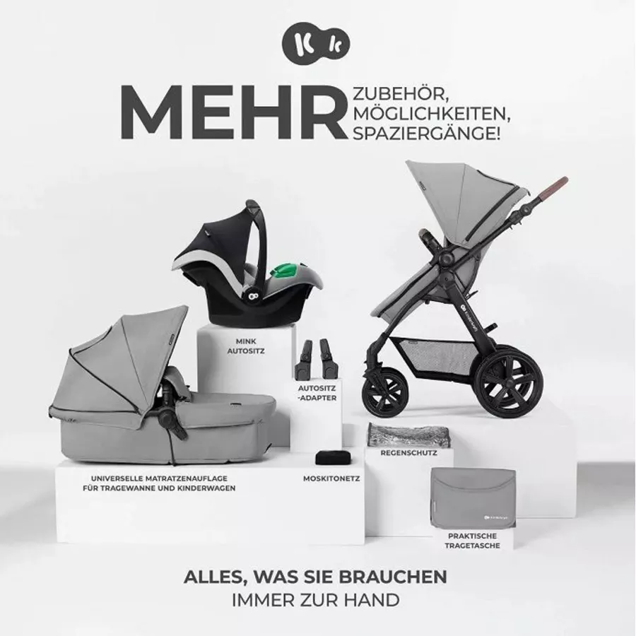 Kinderkraft Kombikinderwagen 3 in 1 MOOV CT MINK PRO GREY