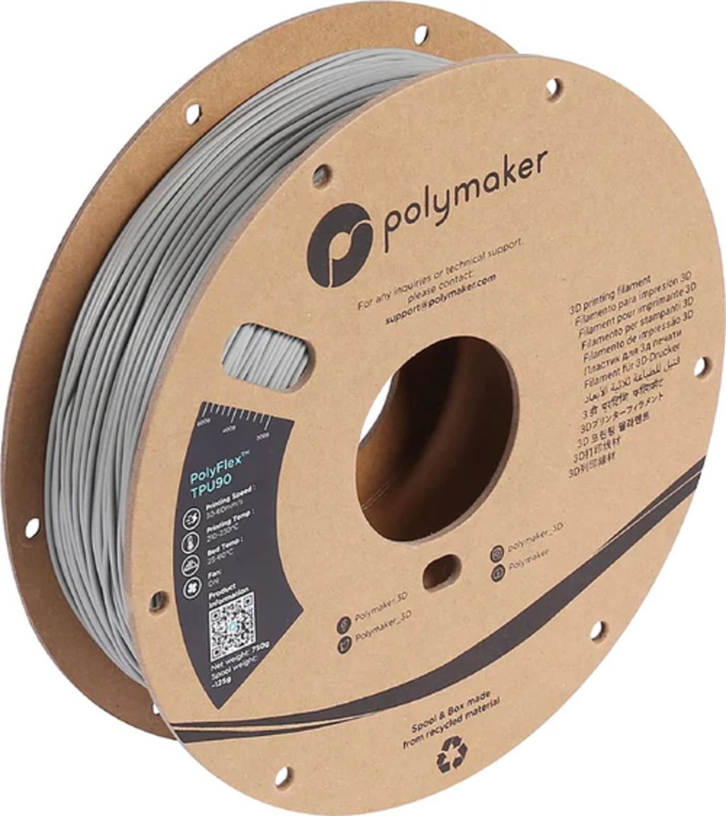 Polymaker  PolyFlex TPU90 Grau, 1,75 mm (750 g)    Flexibel und beständig