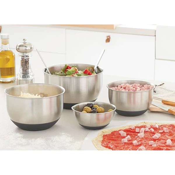Set 4 petits bols en inox avec base silicone 10,5 à 17 cm Mathon