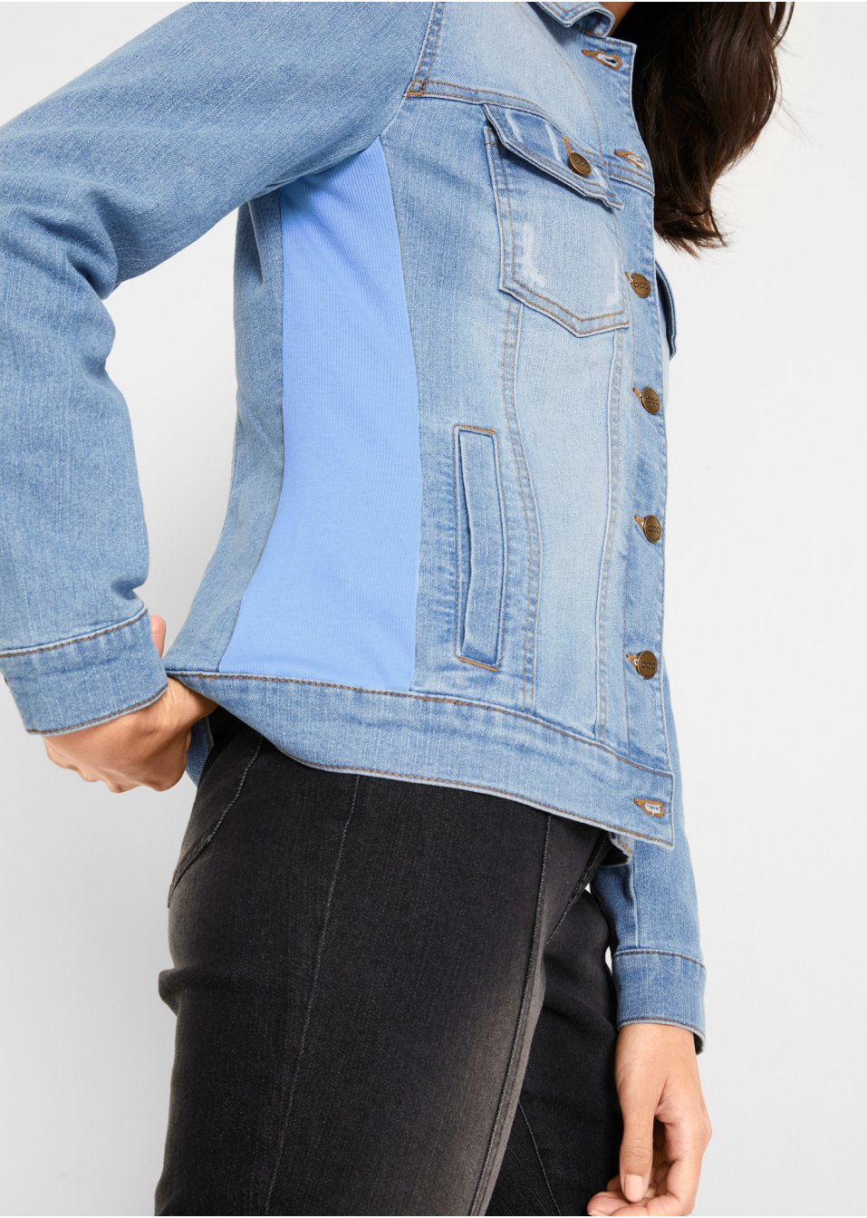 Veste en jean à empiècement latéral côtelé