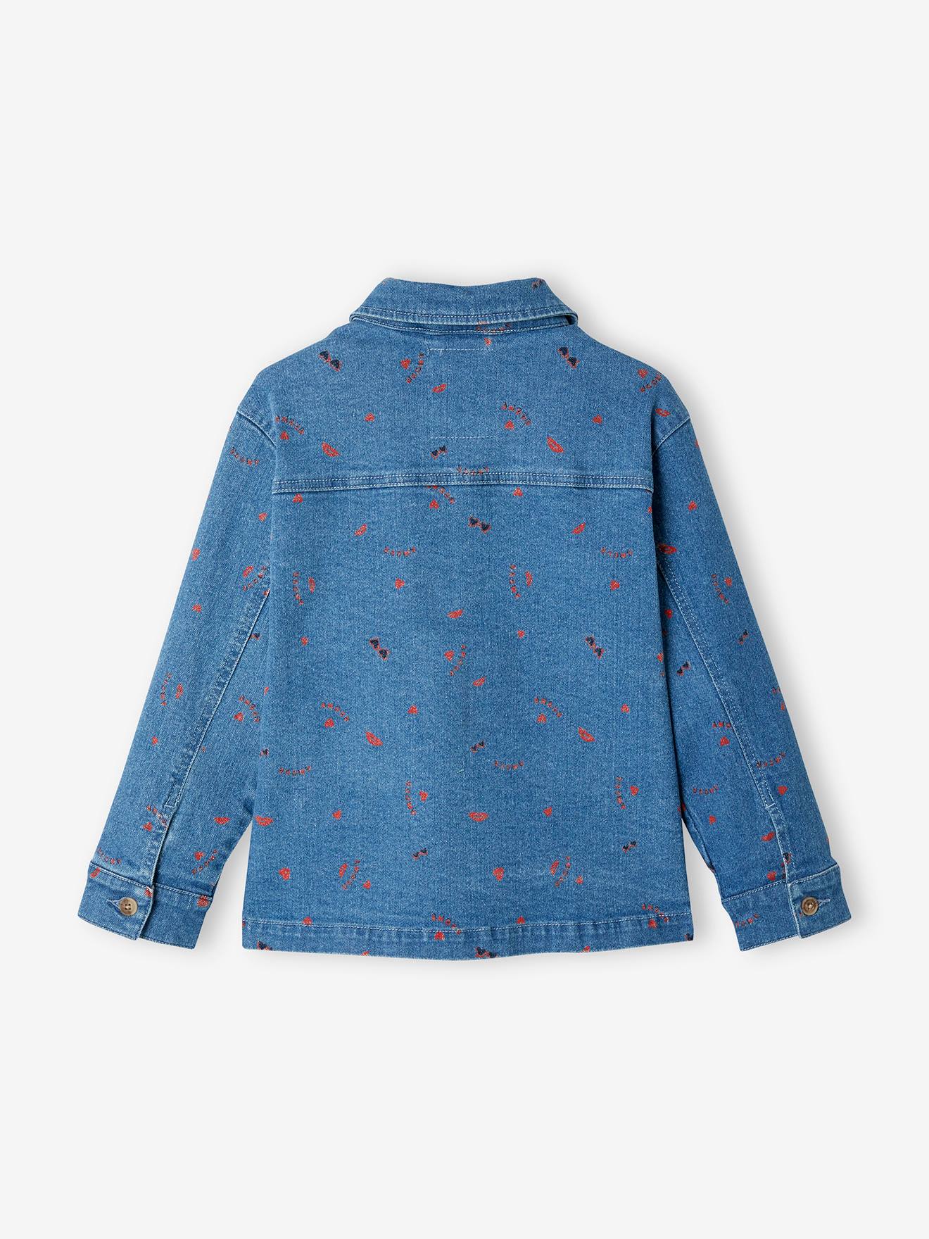 Jaqueta jeans operária, para meninas, tamanho médio, estampa rosa.
