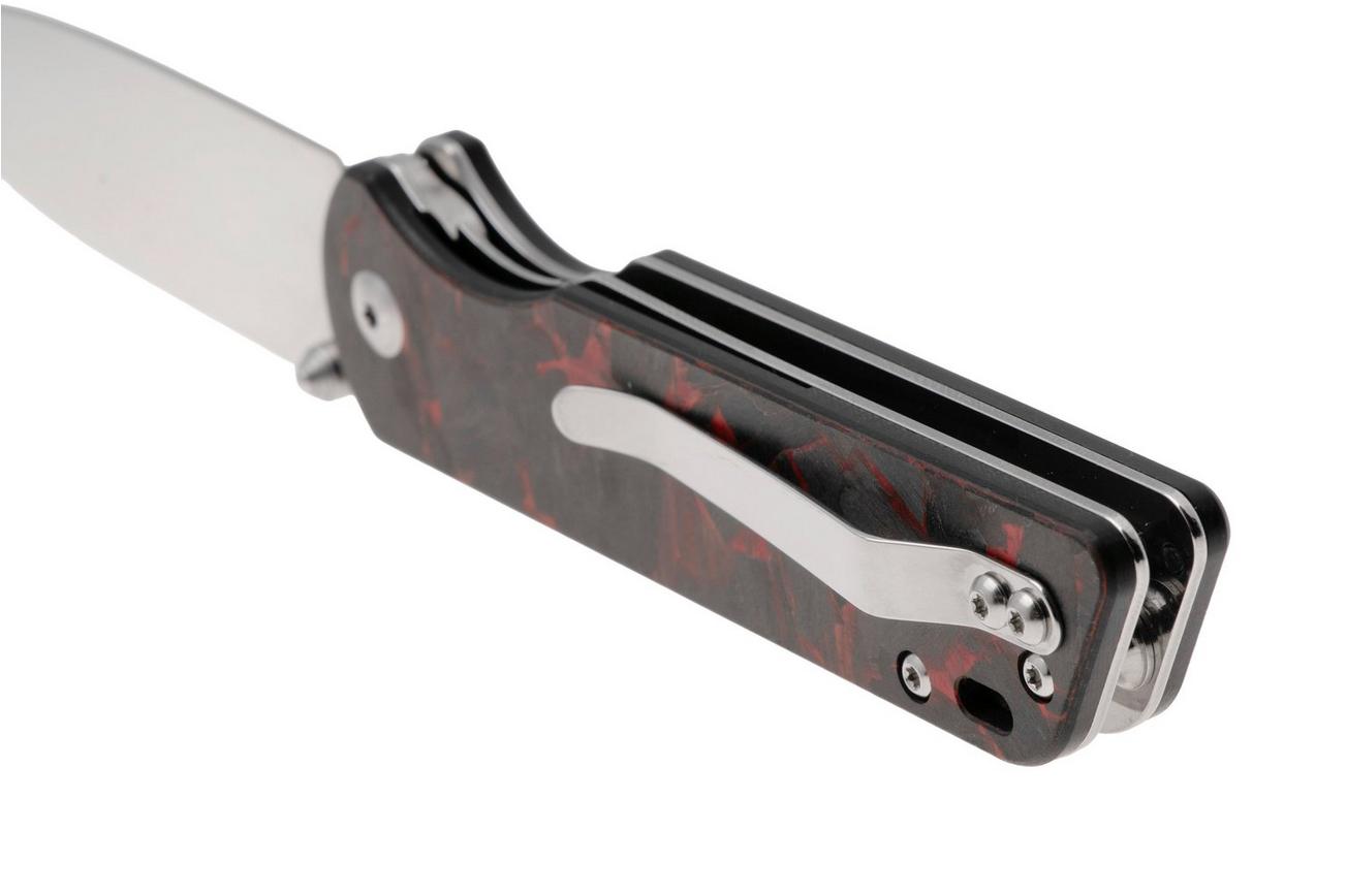 QSP Knife Parrot V2 QS102-I Satin D2, G10 Shredded Carbon Overlay, zakmes