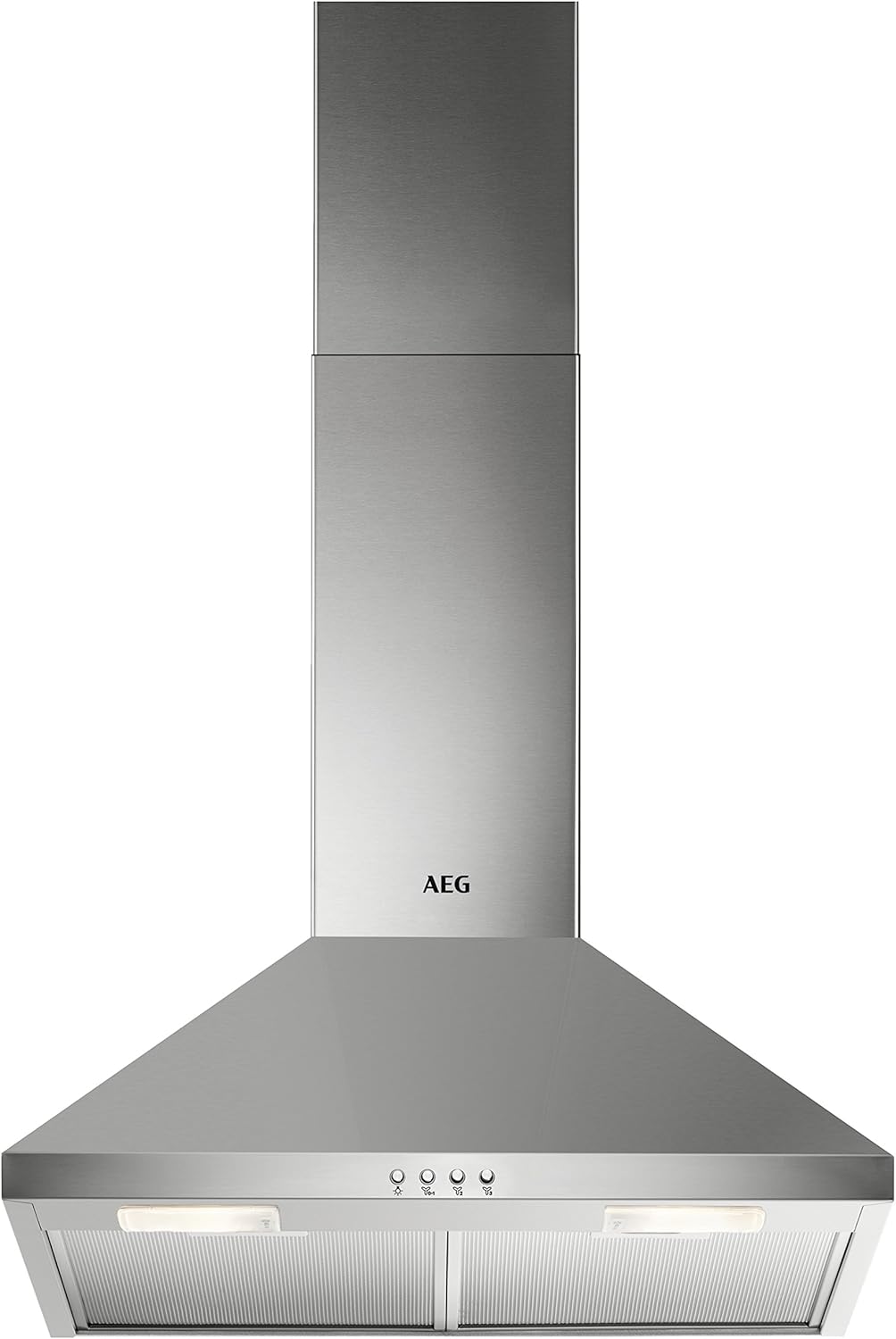 AEG DKB2630M Kamin-Dunstabzugshaube / Serie 3000 mit LED-Beleuchtung / Abluft oder Umluft / 60cm / Edelstahl / max. 245 m³/h / min. 60 – max. 73 dB(A) / D / Kurzhubtasten / Edelstahl