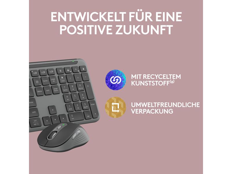 Logitech Tastatur-Maus-Set MK950 Signature Slim Combo Kabelloses Tastatur-Maus-Set mit geräuscharmen Tasten
