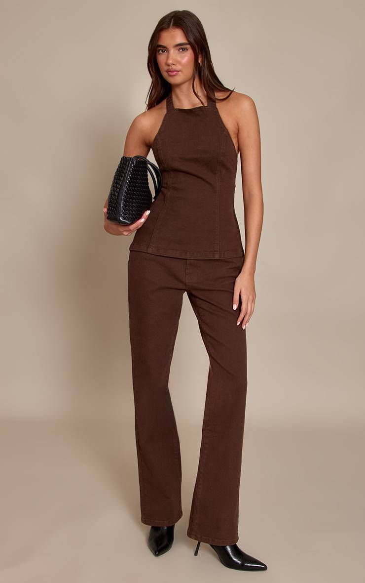 Marron Jean Évasé Stretch