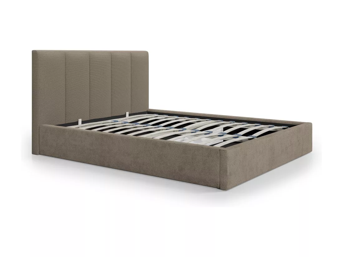 Lit coffre 140 x 190 cm avec tête de lit coutures verticales - Tissu - Taupe - KILACLO
