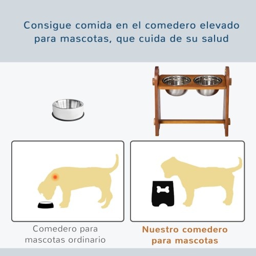 Comedouro elevado PawHut com 2 tigelas marrons para cães