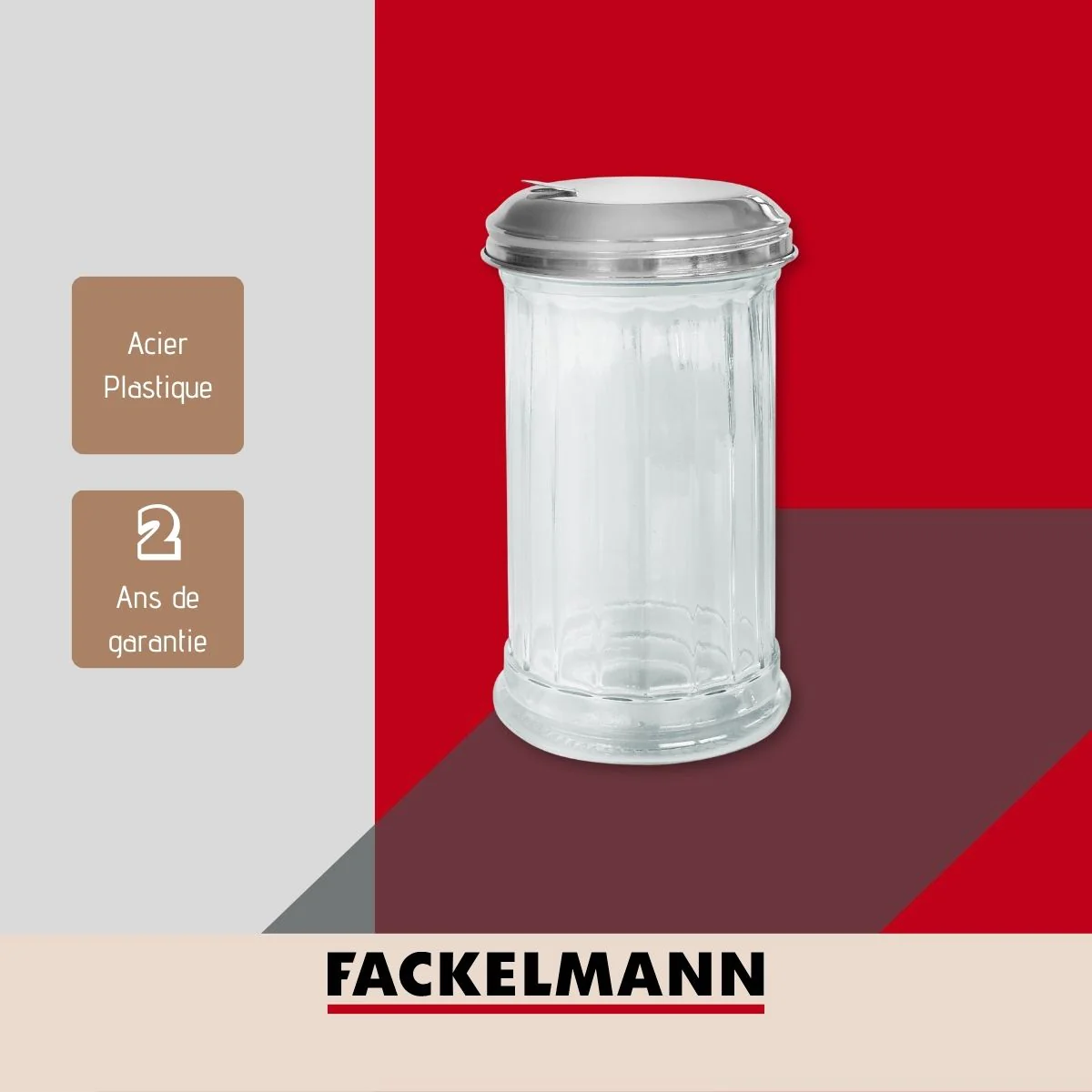 Saupoudreuse en verre et couvercle inox 14 cm Basic Fackelmann