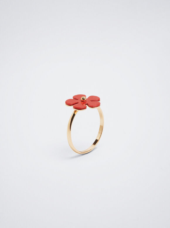 Anillo Con Flor - Coral