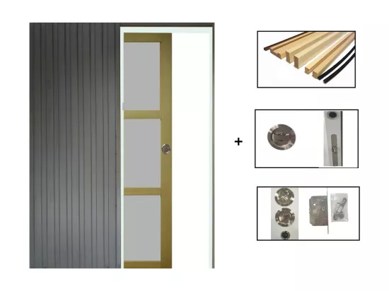 Porte Coulissante Ayous 3 Panneaux Gris Ral 7035 H204 X L73 + Systeme A Galandage Et Kit Finition Inclus Gd Menuiseries