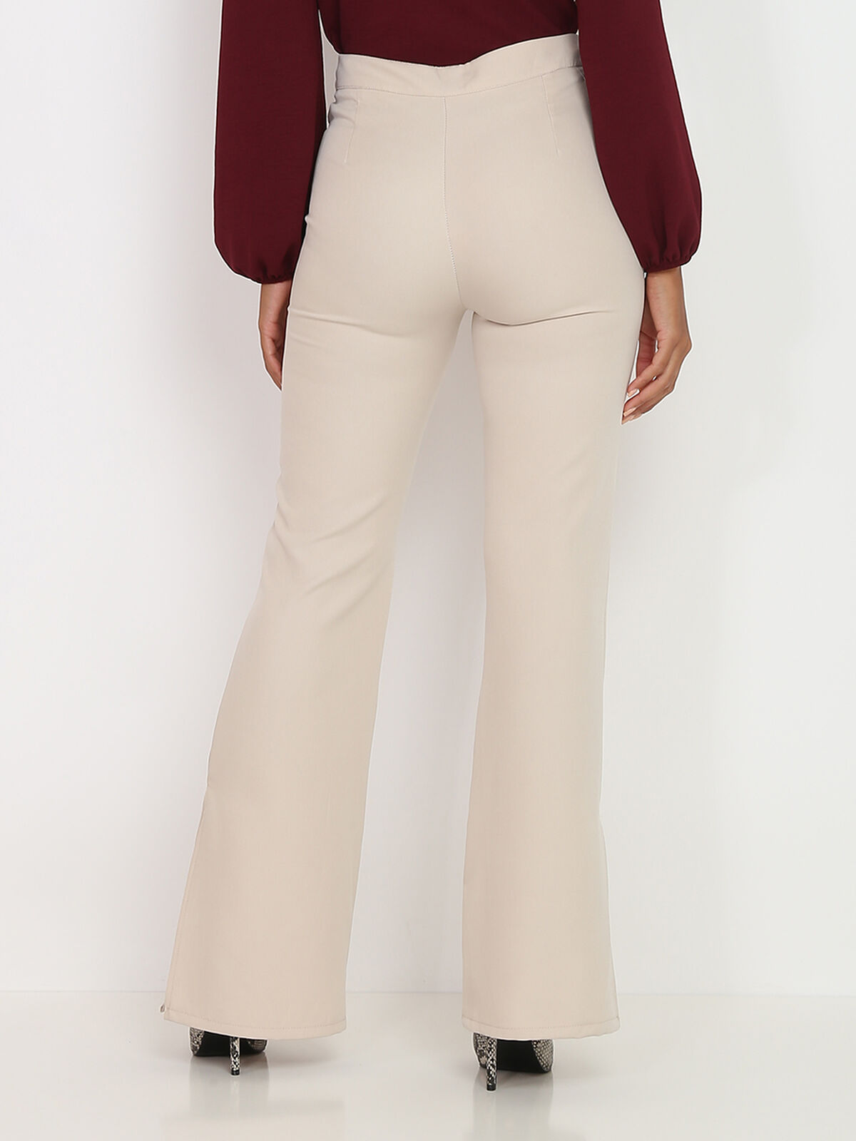 Pantalon flare à fentes- Beige