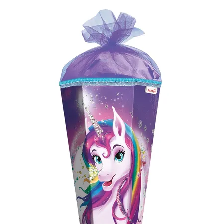 Roth Schultüte Einhornportrait mit Tüllverschluss und Glitzer, 85 cm, eckig