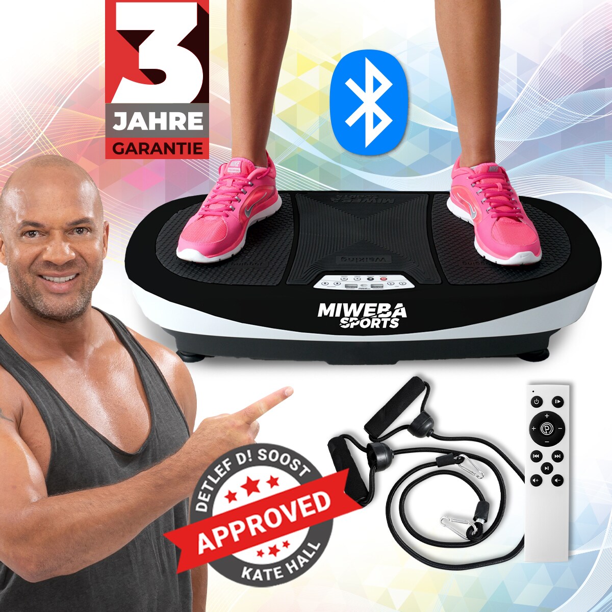 Miweba Sports Vibrationsplatte MV200, 3D-Vibration, Fernbedienung, Bluetooth, Display, 2 x 200 Watt (Schwarz)