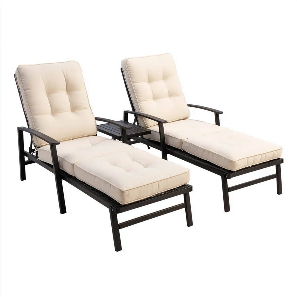 Gartenliege Set mit Kissen Metall Beige 198x65x30 cm – Verstellbare Rückenlehne