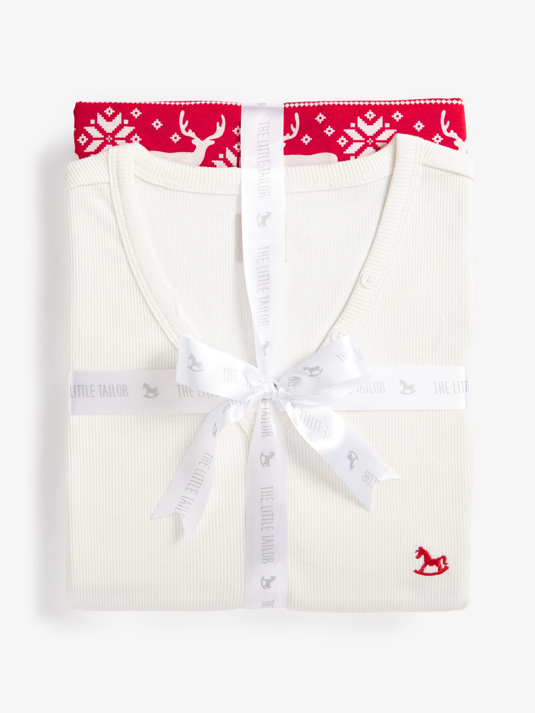 Rood - The Little Tailor kerstpyjama voor heren met rendier en fairisle-patroon